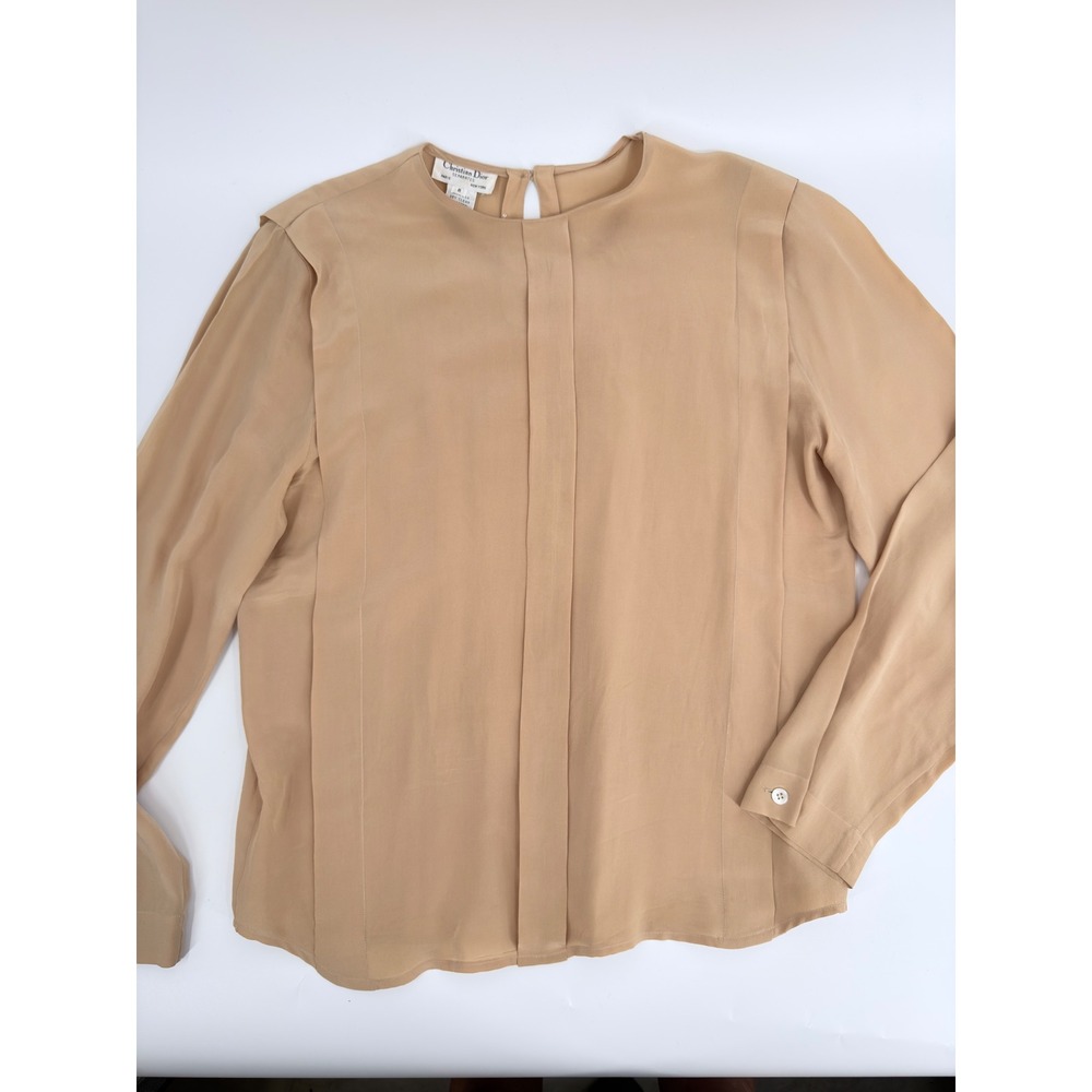 Christian Dior Blouse Silk Minimalist 90s Womens 8 Tan